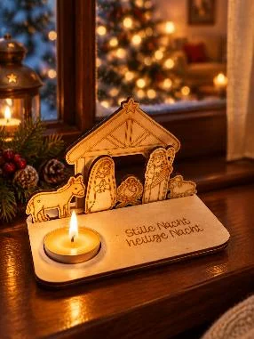 Holzkrippe mit Teelichthalter – liebevolle Weihnachtsdekoration